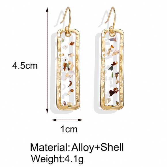 2/$20! Gold Rectangle Earrings w/Metallic Flecks - Picture 5 of 8
